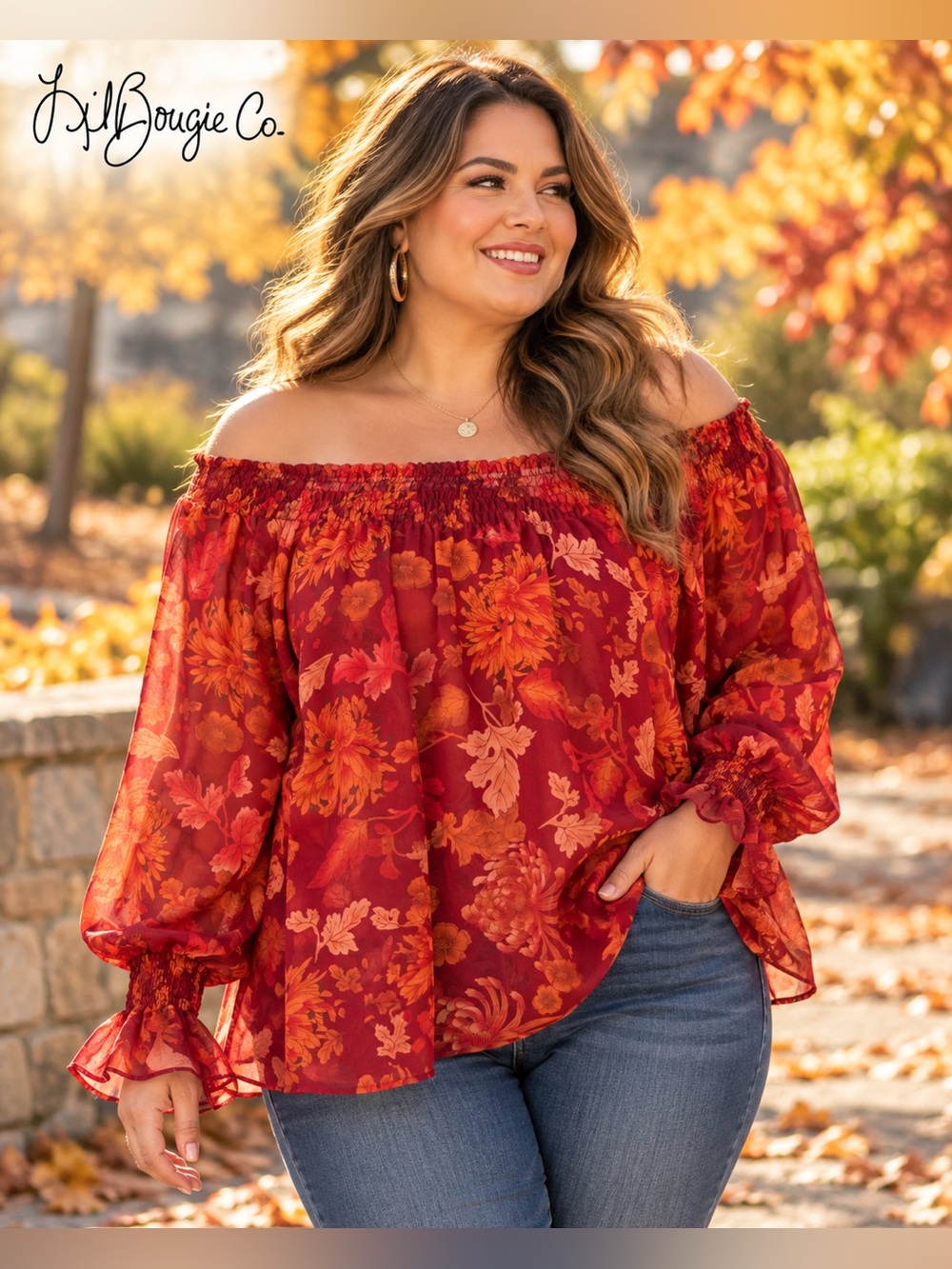 Venezia Jeans Clothing Women's Plus Size 14/16 Fall Floral Off-Shoulder Blouse